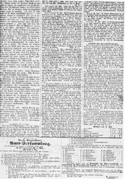 Meldungsseite einer Ebinger Zeitung aus dem Jahr 1869 Meldungsseite einer Ebinger Zeitung