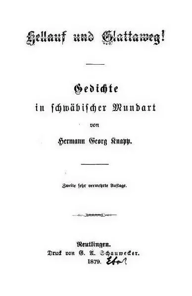 Hellauf und Glattaweg, Gedichte aus dem Jahr 1879 Titelseite von: Hellauf und Glattaweg
