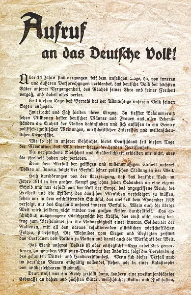 Aufruf an das Deutsche Volk - Flugblatt zur Machtergreifung der NSDAP 1933