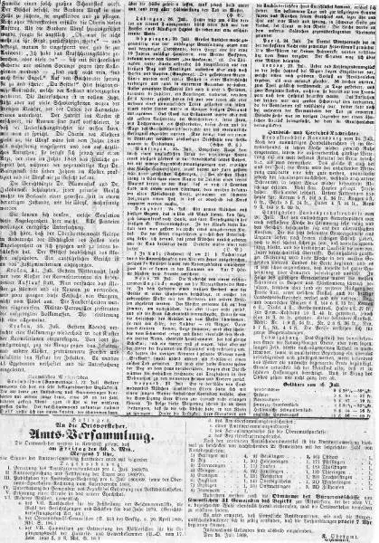 Meldungsseite einer Ebinger Zeitung aus dem Jahr 1869