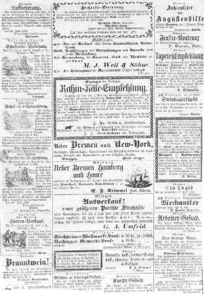 Anzeigenseite einer Ebinger Zeitung aus dem Jahr 1869