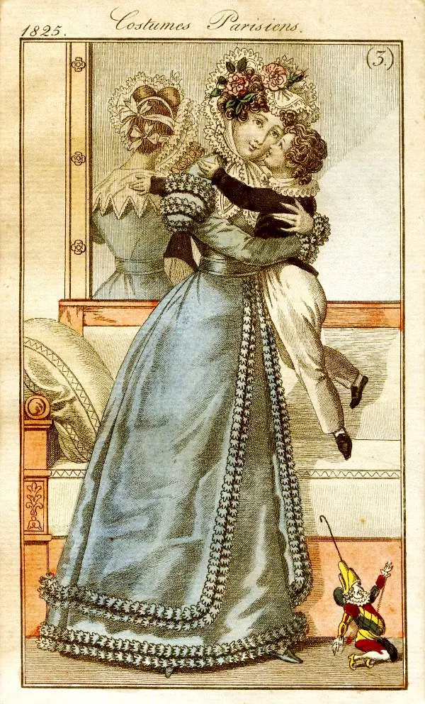 Kolorierte Radierung: Costumes Parisiens 1825