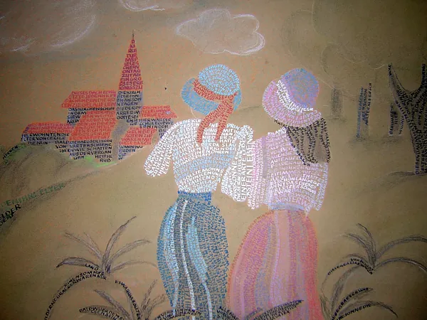 Farbstift-Zeichnung der Kunstrichtung Art Brut