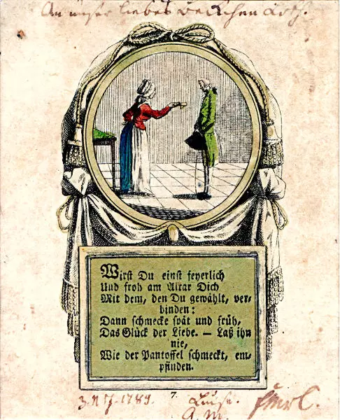 Holzstich: Verlobungskarte aus dem Jahr 1789