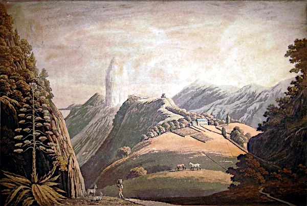 Lithographie: Zuckerhut in Rio de Janeiro um 1840