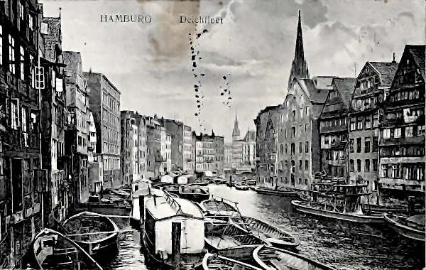 Blick vom Deichfleet auf Hamburg um 1917