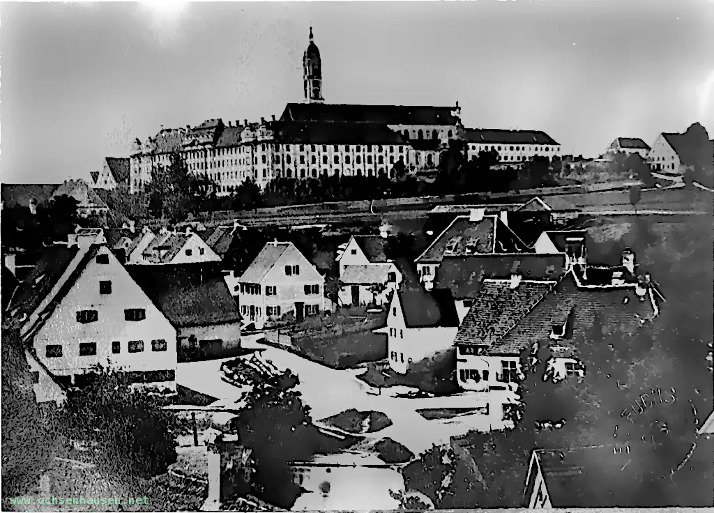 Blick von der Alten Post auf das Kloster Ochsenhausen um 1890